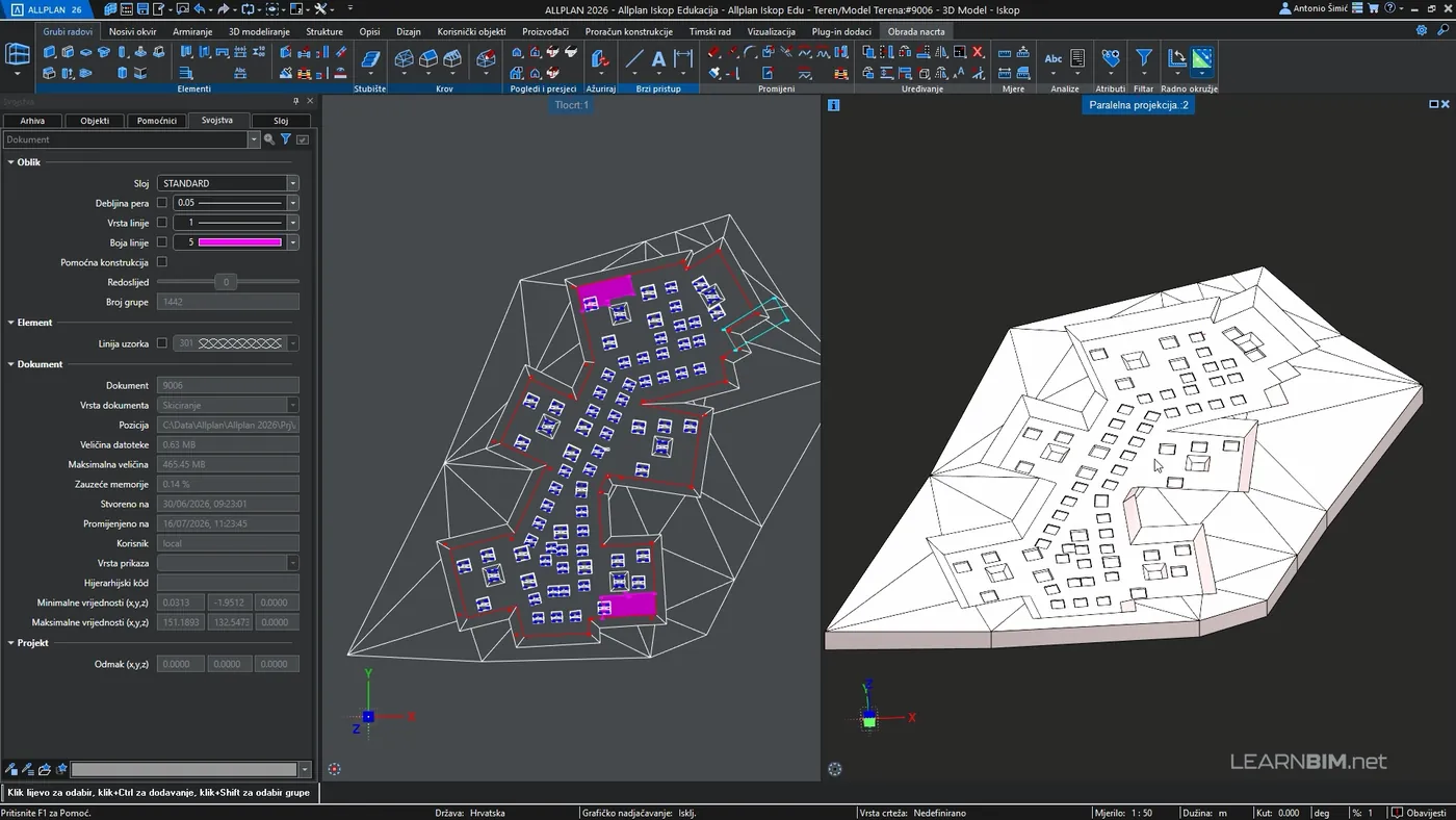 Zajednički 3D prikaz širokog iskopa i iskopa za temelje samce