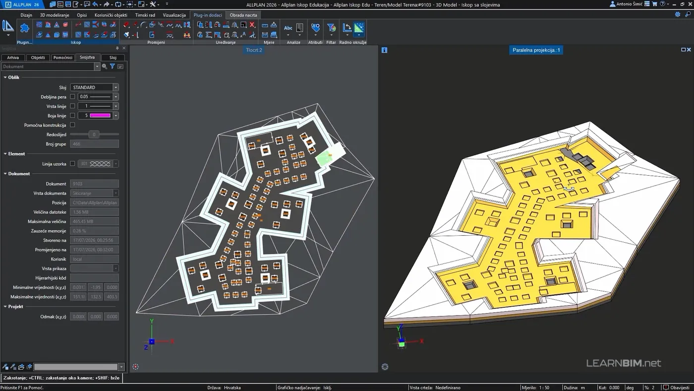 3D model iskopa podijeljen prema različitim slojevima tla