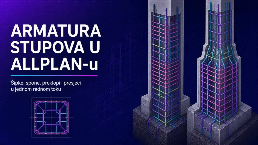 Armiranobetonski stupovi s uzdužnim šipkama i sponama u ALLPLAN-u