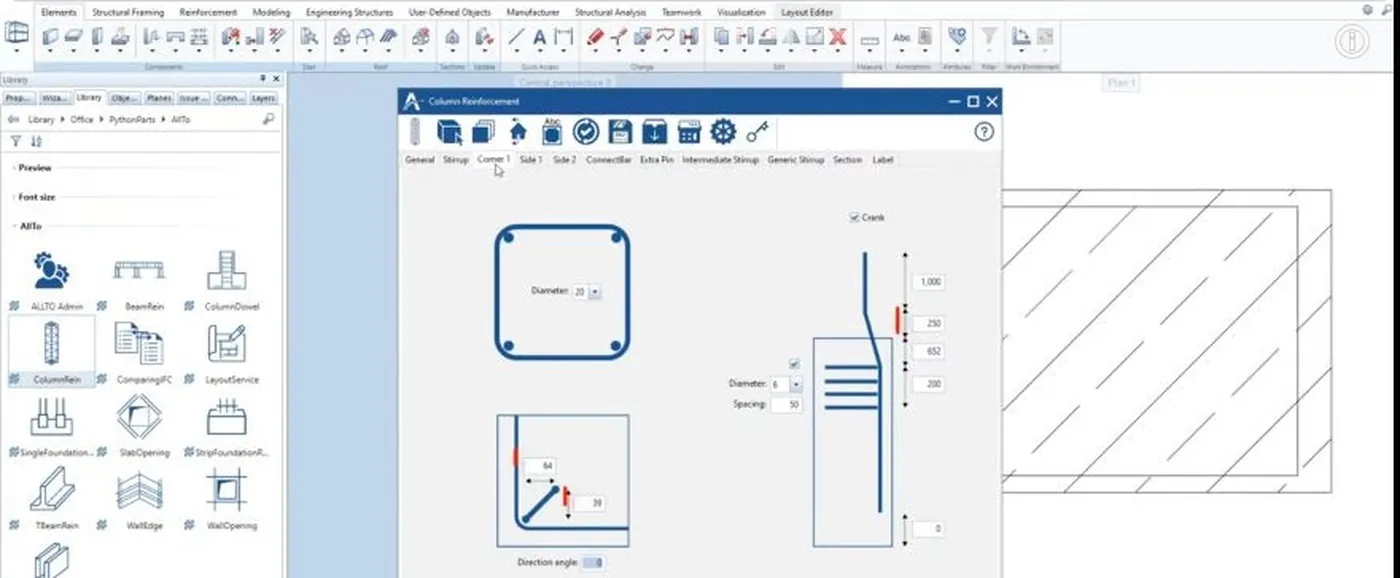Automatski definirana geometrija povijanja između dvaju stupova različitih presjeka