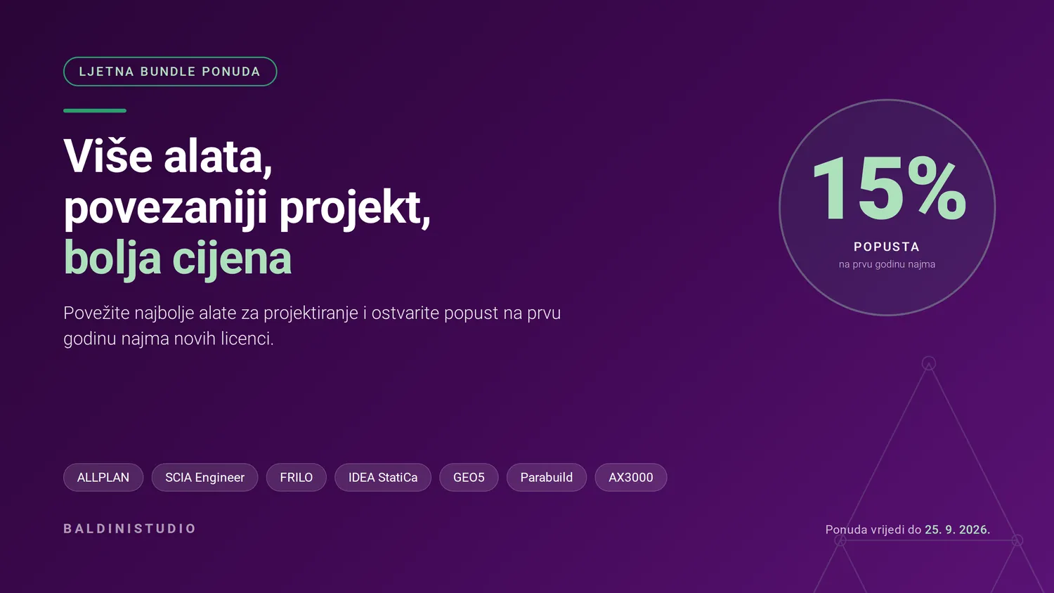 Ljetna Bundle ponuda Baldinistudio: 15% popusta na prvu godinu najma novih licenci
