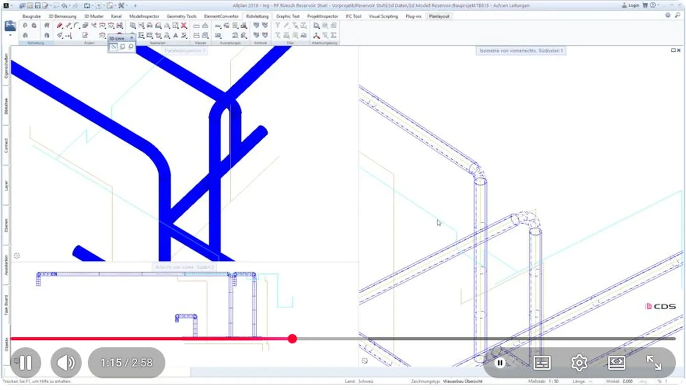 3D cijevi sa zaobljenim prijelazima u više pogleda