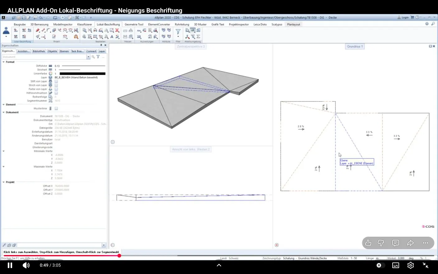 Više oznaka nagiba na različitim ravninama 3D plohe
