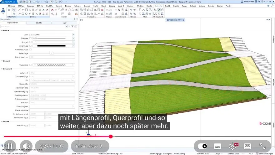 Generirani 3D model vanjskog uređenja s travnatim plohama i zavojitim putovima