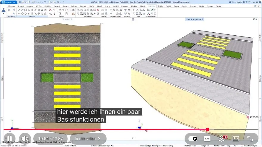 Cestovna situacija s pješačkim prijelazom u tlocrtu i 3D prikazu