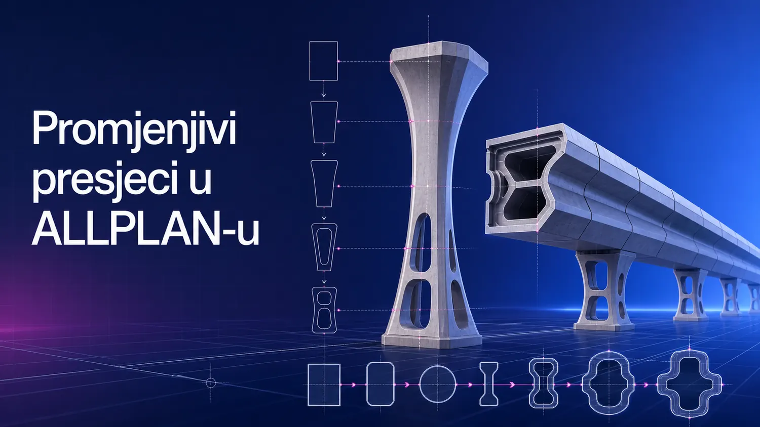 Promjenjivi presjeci u ALLPLAN-u prikazani kroz profile, stupove i segmentiranu gredu
