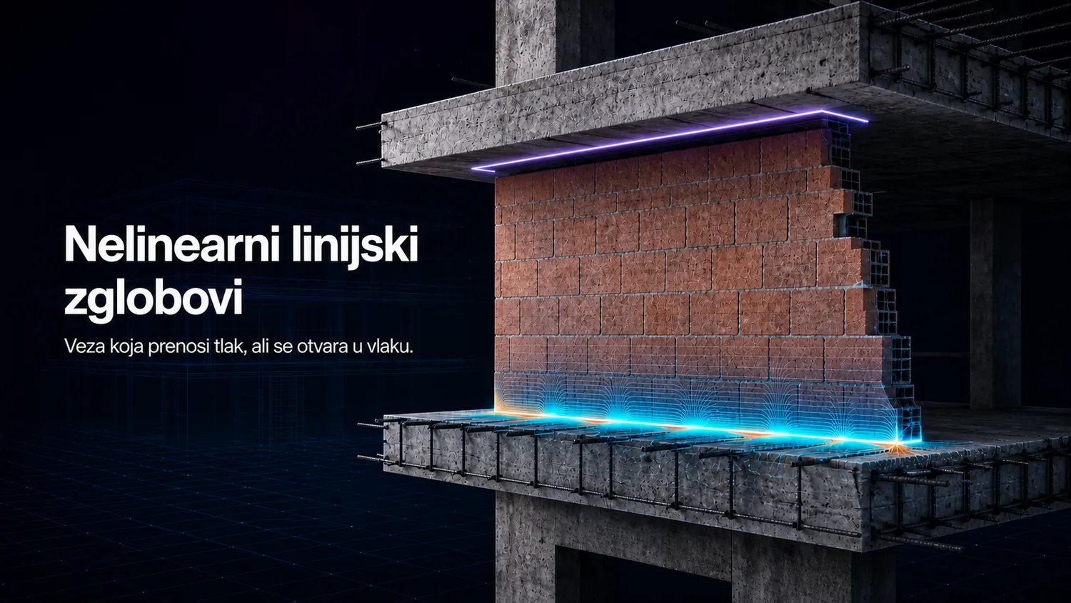 Ilustracija zida između dviju ploča s kontaktom na donjem i razmakom na gornjem rubu