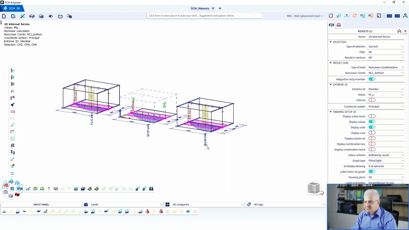 Usporedba momenata linearnog 3D, 2D zamjenskog i nelinearnog 3D modela