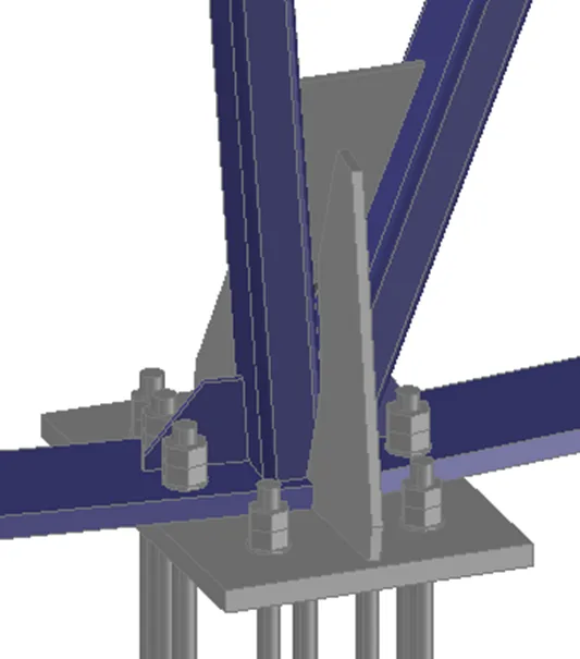 CAD model sidrenog spoja vidikovca s vijcima i ukrutama
